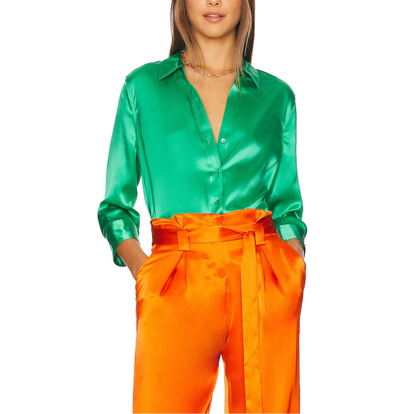 L'AGENCE Tops - L'Agence 'Dani' Green Silk Charmeuse Blouse Size S
